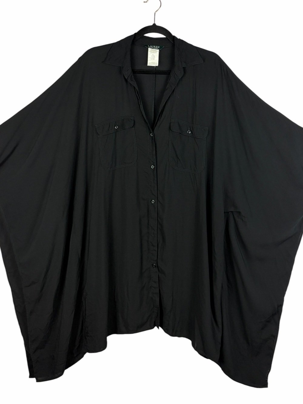 Lauren Ralph Lauren Black Oversized Batwing Dolman Shirt L/XL FLAW